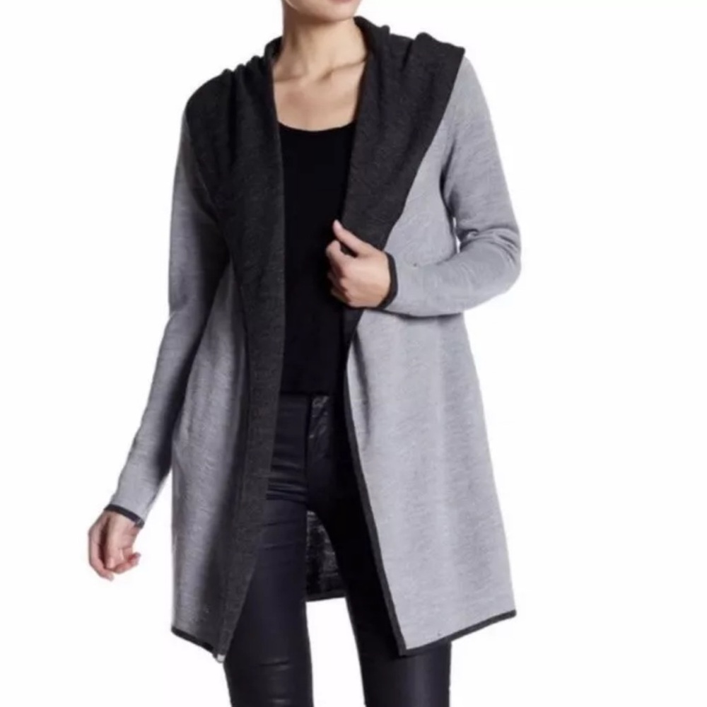 Women's Gray and Black Hooded Sweater